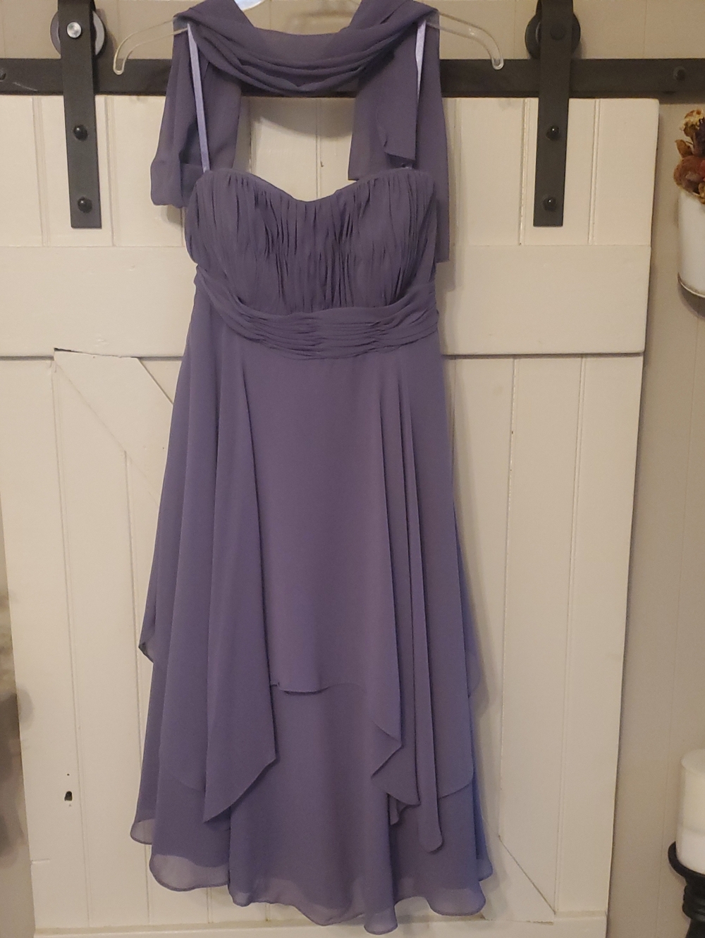 Mori Lee Lavender Chiffon High-Low Dress with Scarf